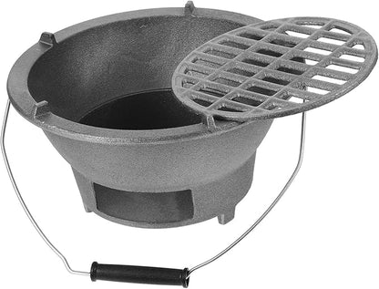 Cast Iron Charcoal Grill Stove Large Outdoor Portable Bbq Burner with Handle and Inner Grill Rack for Backyard Camping Cooking