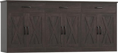 HOSTACK 71" Large Sideboard Buffet Cabinet with Storage, Farmhouse Coffee Bar Cabinet with 3 Drawers, Long Kitchen Buffet Table, Kitchen Sideboard Storage Cabinet for Dining, Living Room, Dark Brown