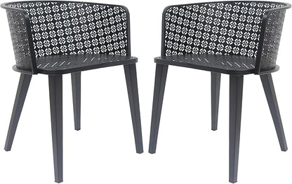 Christopher Knight Home Set of 2 Rivera Patio Iron Frame Dining Chairs, Geometric-Carved Pattern Round Backrest, Armchair for Kitchen, Restaurant, Garden, Balcony, Porch, Backyard, Poolside, Black