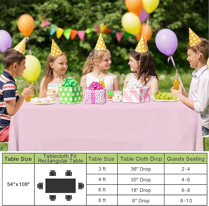 Smiry Disposable Table Cloth - 10 Pack, 54 x 108 Inch Waterproof Rectangle Tablecloths for Easter Party, Valentines & Mothers Day Decorations, Decorative Plastic Table Cover, Leakproof & Sturdy, Pink