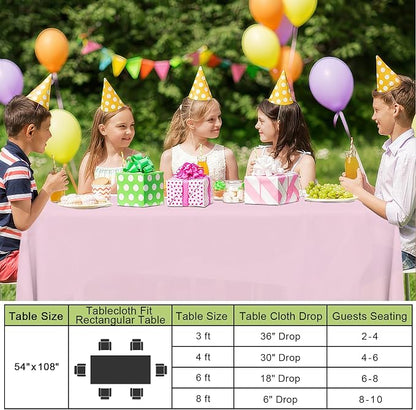 Smiry Disposable Table Cloth - 10 Pack, 54 x 108 Inch Waterproof Rectangle Tablecloths for Easter Party, Valentines & Mothers Day Decorations, Decorative Plastic Table Cover, Leakproof & Sturdy, Pink