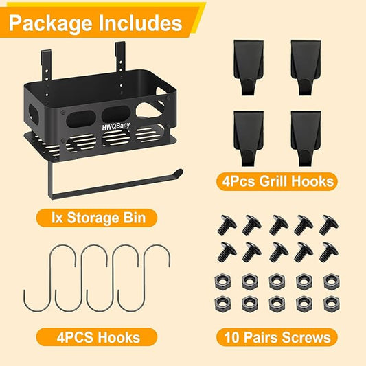 Storage Bin for Traeger Grills, Pellet Storage Bin with 8 Hooks, Accessories for Traeger Ironwood 885, Pro Series 34,Pro Series 22, Pro D2 575, Pro 780, Ironwood 650, Z-Grills, Pit Boss, Black