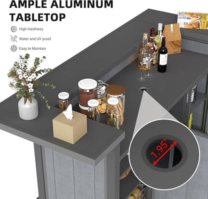 Domi Outdoor Bar Table, Home Bar Unit with Aluminum Frame, Patio Bar Table with Storage Cabinet & Footrest, Liquor Cabinet Bar for Patio Backyard Home Kitchen, Gray, 75.98" x 28.94"