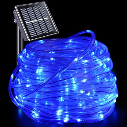YEGUO Solar Rope Lights Outdoor Waterproof, 66ft 200 LED Blue String Lights, 8 Modes Fairy Lights in Clear Thin Tube