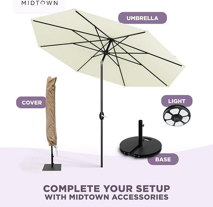 Midtown Umbrellas – The Lean 8 Ft Patio Umbrella with 10-Year-No-Fade Acrylast Acrylic Fabric, Auto-Tilt and 8 Reinforced Ribs for Deck, Pool, Garden, Hotel & Cafes – Canvas Cream Canopy, Black Pole