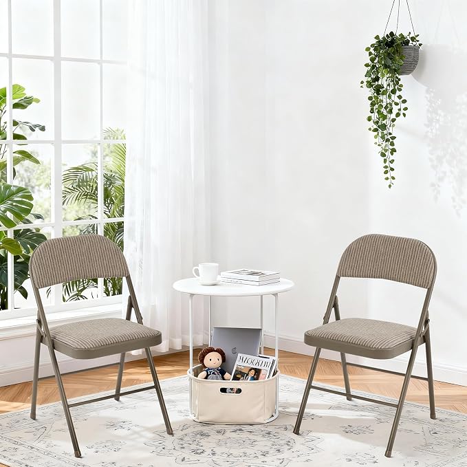 DUMOS 8 Pack Folding Chairs with Padded Cushion and Back - Fabric Stackable Portable Dining Chairs Set, for Home and Office, Conference, Wedding, Party, Patio, Garden, for Indoor Outdoor, Khaki