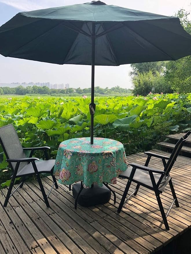 SUQ I OME Outdoor Tablecloth with Umbrella Hole and Zipper, Zippered Patio Table Cloths, Table Covers for Backyard Circular Table/BBQs/Picnic(Bohemia,60'' Round with Zipper)