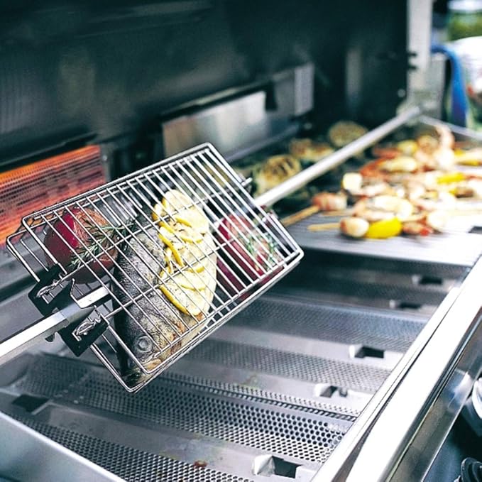 onlyfire 6042 Chrome Plated Steel Flat Rotisserie Basket for Most Grills | Fits 1/2" Hexagon, 3/8" Hexagon, 3/8" Square & 5/16" Square Spit Rods