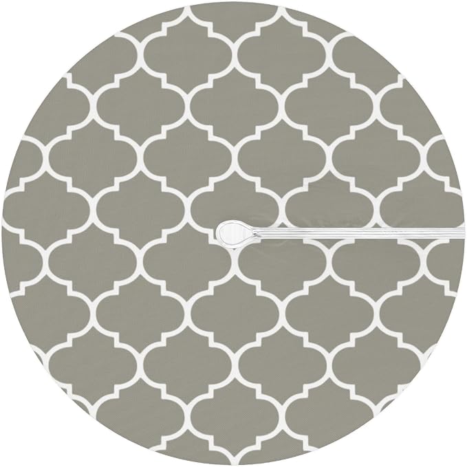 Fitted Round Tablecloth with Umbrella Hole and Zipper Grey Moroccan Outdoor Elastic Table Cloth 45"-56" Oil-Proof Waterproof Patio Table Cover for Dining Picnic Party
