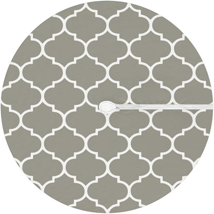Fitted Round Tablecloth with Umbrella Hole and Zipper Grey Moroccan Outdoor Elastic Table Cloth 45"-56" Oil-Proof Waterproof Patio Table Cover for Dining Picnic Party