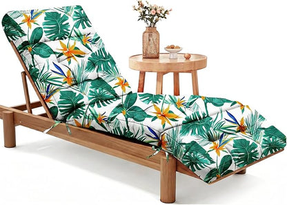 MAGIC ELEPHANT Chaise Lounge Cushion Outdoor, Memory Foam Patio Lounge Chair Cushion with Ties for Outdoor Furniture, 74 x 22 x 4 Inch (Tropical Monstera)