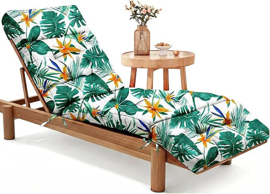 MAGIC ELEPHANT Chaise Lounge Cushion Outdoor, Memory Foam Patio Lounge Chair Cushion with Ties for Outdoor Furniture, 74 x 22 x 4 Inch (Tropical Monstera)