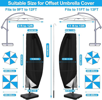 Cantilever Umbrella Covers for Offset 9-12ft 420D Waterproof | 420D Oxford Fabric, Silver Nano Coating, Top Vent, Hem Drawstring, UV Resistant, 9-12FT Offset Umbrellas