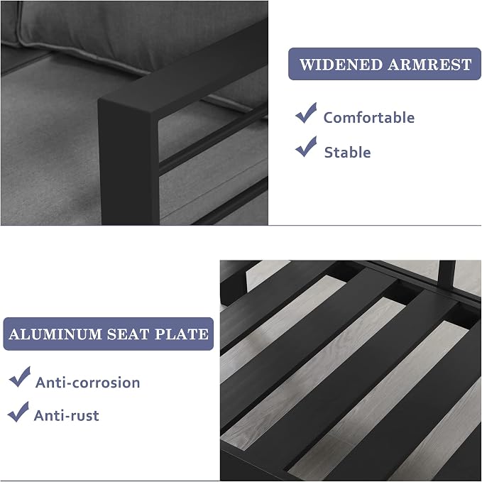 Wisteria Lane Aluminum Outdoor Sofa, 2 Seats Patio Couch All-Weather Rust-Proof Modern Metal Patio Furniture with 5" Thick Olefin Cushions, Light Grey