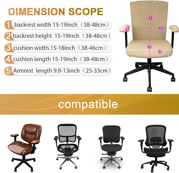 Tallew 4 Pcs Office Chair Covers Stretchable Armrest Seat,XL,Camel | Universal Fit Office Desk Chairs, Protective Seat Backrest Slipcovers, Stretchable Prevent Wear, Easy Install for Rotating