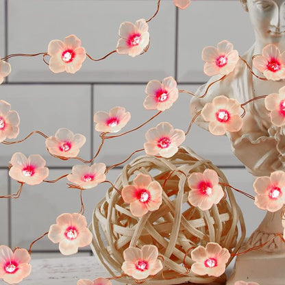 Garden Décor Solar Outdoor Flower Lights Cherry Blossom Solar Décor Garden Fairy Lights Sakura Flower Patio Lights Yard Décor 14ft 40LEDs Solar Pathway Floral Garland Fence Window Decoration