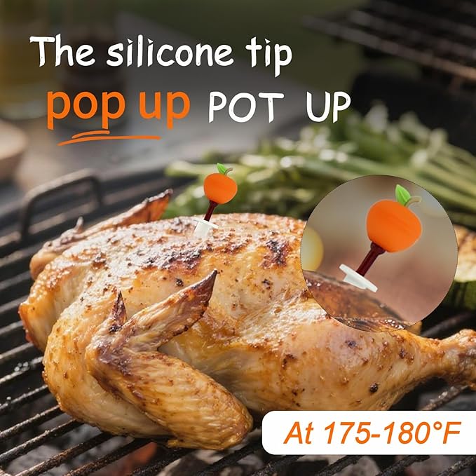 15-Piece Popup Turkey Thermometer Set with Meat Injector and Apple-Shaped Covers, Disposable Poultry Timers for Roasting Chicken and Turkey, 175°F-180°F Instant Indicator, Festive Gift Kit