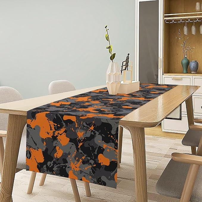 Army Camouflage Table Runner Teens Camo Kids Boys Girls Colorful Vintage Retro Style Print Table Runners for Party Kitchen Dining Banquet 13x60 Inch