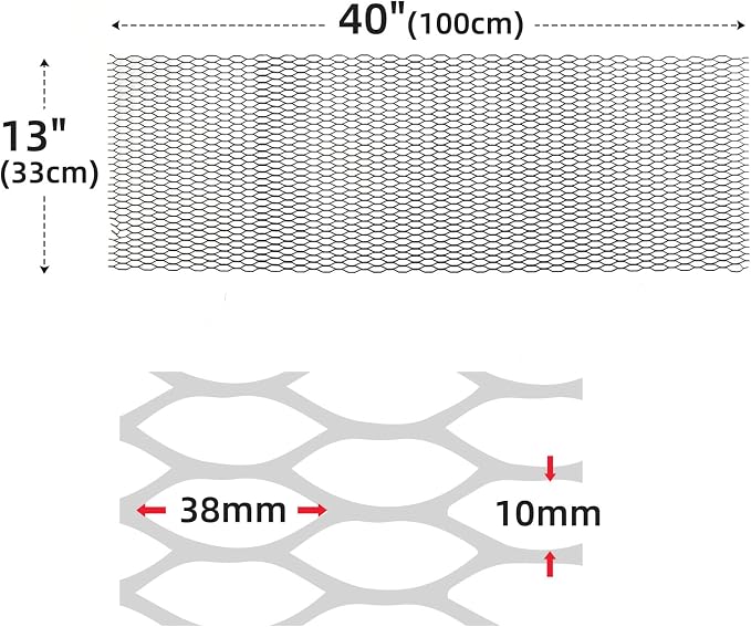 AggAuto Universal 40"x13" Car Grill Mesh Honeycomb Hole 10x38mm Black | Aluminum Alloy Automotive Grille Insert Bumper, One of the Most Multifunctional Shape Grids 100x33cm