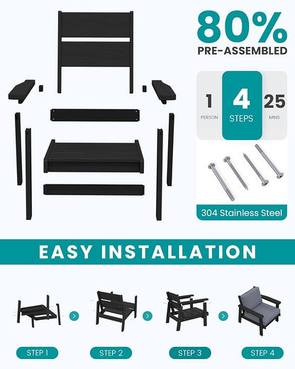 SERWALL Outdoor Patio Furniture Set, 5 Piece HDPE Patio Conversation Sets, All-Weather Wood-Like Outdoor Couch Loveseat and Coffee Table with Thick Cushions for Porch Balcony Garden Backyard