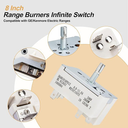 WB24T10025 Range Switch Surface Burner Control Switch, Compatible with GE Electric Range 8 in,Replace for GE for Kenmore for Hotpoint Range Element, Replace for: AP2024072 769692 PS236750