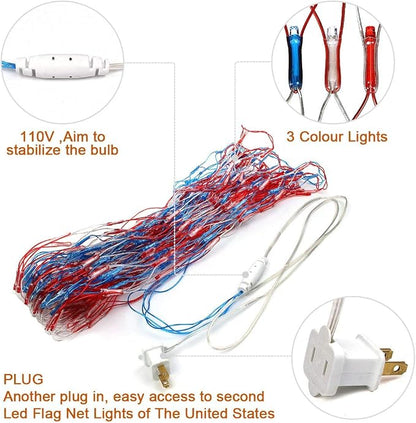 American Flag String Lights, Waterproof Led Flag Net Light, with 420 Super Bright LED, for Yard Garden Decoration, Festival, Holiday, Party Decoration,Christmas Decorations (Plug in Power)