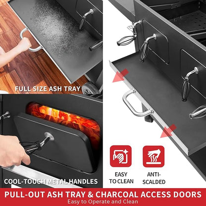 Extra Large Charcoal Grill - 794 Sq In Cooking Area, Adjustable Charcoal Trays, Foldable Side Tables For Outdoor Bbq, Perfect For Backyard Cooking Black Large