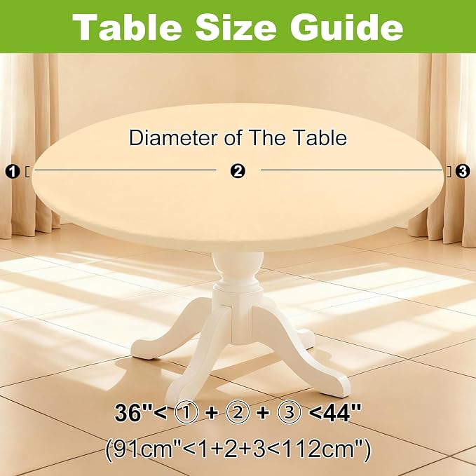 Smiry Round Spandex Tablecloth, Elastic Fitted Washable Tablecloths for 36"-44" Tables, Waterpoof Stretch Picnic Table Cover for Dining, Indoor and Outdoor, Ivory