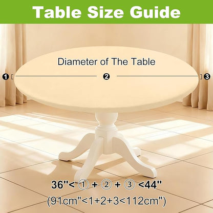 Smiry Round Spandex Tablecloth, Elastic Fitted Washable Tablecloths for 36"-44" Tables, Waterpoof Stretch Picnic Table Cover for Dining, Indoor and Outdoor, Ivory