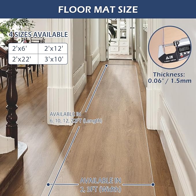 SALLOUS Runner Rug for Hallway, 3x10ft Plastic Floor Mat for Kitchen Entryway, Non-Slip Waterproof Runner Rug for Porch, Laundry, Vinyl Floor Protector Cover for Indoor & Outdoor (Clear)