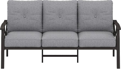 RoyalCraft Patio 3 Seats Sofa, All-Weather Outdoor Couch, Patio Furniture Sofa,Khaki Metal Furniture with Gray Cushions