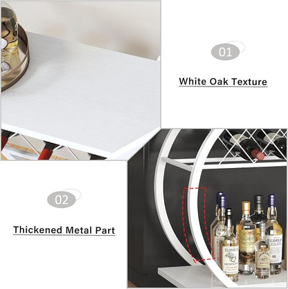 LVB White Bar Cart, Modern Rolling Serving Wine Cart with Storage for Home | Coffee Liquor Drink Cart with Wheels, Wood and Metal Kitchen Microwave Beverage Cart, Drink Liquor Cart for Dining Room