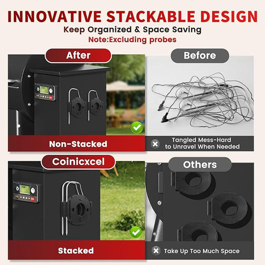 Magnetic Meat Probe Organizer 2pcs, Stackable Thermometer Probe Spool Winder with Strong Magnets for Pit Boss for Traeger Accessories Grill Pellet Smoker/Oven/Refrigerator BBQ Gift for Men