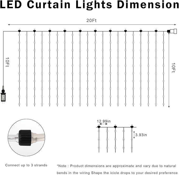 echosari 20Ft x 10Ft Large Curtain Lights Plug in Warm White & Multicolor | 600 LED Dual Color Changing Outdoor Curtain Lights Waterproof Connectable with Remote for Wedding Backdrop Yard Decor