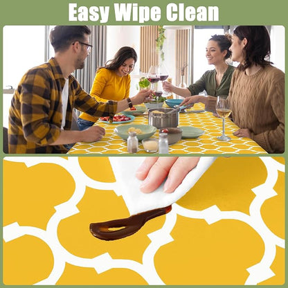 Smiry Picnic Fitted Table Cover, 4 Foot Flannel Backed Vinyl Tablecloth | Waterproof Elastic Stretch Table Cloth, Wipeable Plastic Tablecloth for Camping, Indoor & Outdoor (Mustard Yellow, 30" x 48")