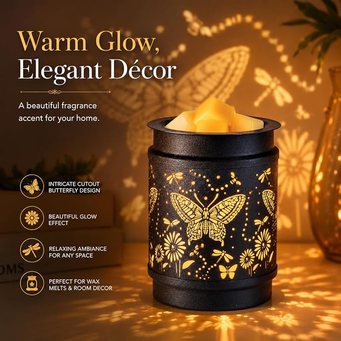 kobodon Butterfly Wax Melt Warmer Metal Wax Warmer for Scented Wax | Electric Fragrance Candle Oil Burner 2 in 1 Wax Melts as Gifts for Moms Grandma Women Girls