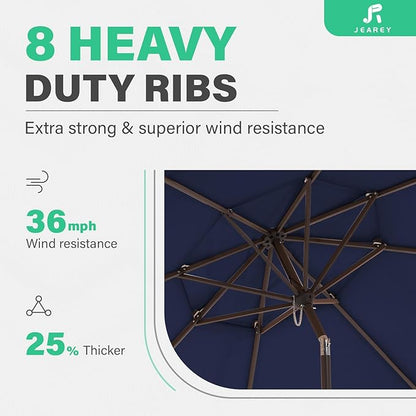 JEAREY 9' 2-Tiers Patio Umbrellas Outdoor Market Table Umbrella w/Push Button Tilt/Crank, 8 Sturdy Ribs, UV Protection Waterproof Sunproof(Navy Blue)