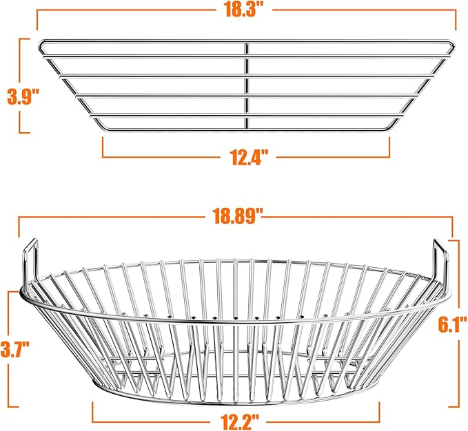 onlyfire Charcoal Ash Basket Stainless Steel Charcoal Holder with Handles, Fits Kamado Joe Big Joe Grill