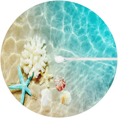 Fitted Round Tablecloth with Umbrella Hole and Zipper Starfish Coral Seashell Outdoor Elastic Table Cloth 45"-56" Oil-Proof Waterproof Summer Beach Patio Table Cover for Picnic Party