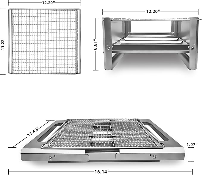 Portable Charcoal Grill 16 Inch, Foldable Tabletop BBQ with Carry Bag & Gloves, Compact Stainless Steel Grill for Outdoor Camping, Picnics, Backyard and Travel, Folding Stainless Steel