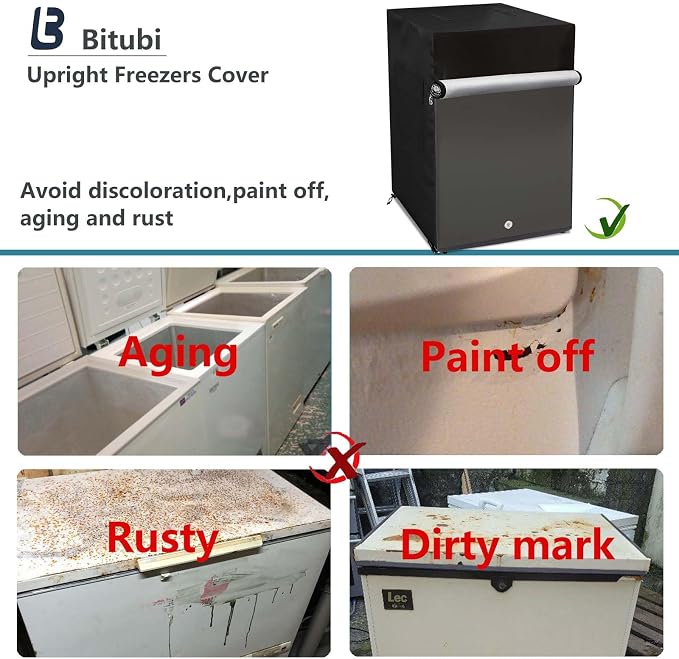 Bitubi Outdoor Refrigerator Cover,Mini Freezer Cover – Waterproof, Dustproof, Sun-Proof, 22" W x 23" D x 34" H. Suitable for most Compact Mini Freezer/Upright Freezer on market (Black)
