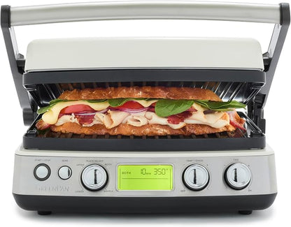 GreenPan Elite 7-in-1 Multi-Function Contact Grill & Griddle, Healthy Ceramic Nonstick Reversible Plates, Adjustable Shade & Shear, Closed Press/Open Flat Surface, PFAS-Free, Cream White