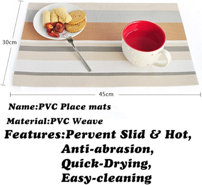 Zupro Placemats Set of 4 Washable Heat-Resistant Non Slip Braided Table Mats Woven PVC Vinyl Kitchen Place Mats for Everyday use or Dinner Parties BBQs Indoor and Ourdoor Use.18"x12"(Brown)