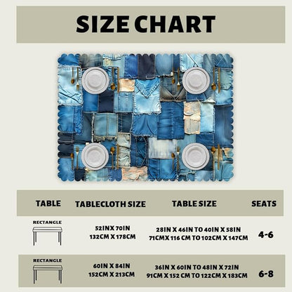Denim Patchwork Table Cloth Vintage Romance Indigo Rectangle Polyester Table Cloths Kitchen Table Cover for Dining BBQ Picnic Coffee Table 52 x 70 Inch 4-6 Seats