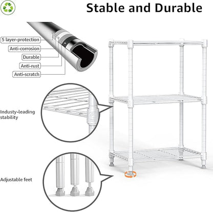 M MZG 450 lbs Wire Storage Shelving 3-Tier Utility Shelving Unit Steel Organizer Wire Rack for Home,Kitchen,Office,White (11.8" D x 17.7" W x 26.4" H)