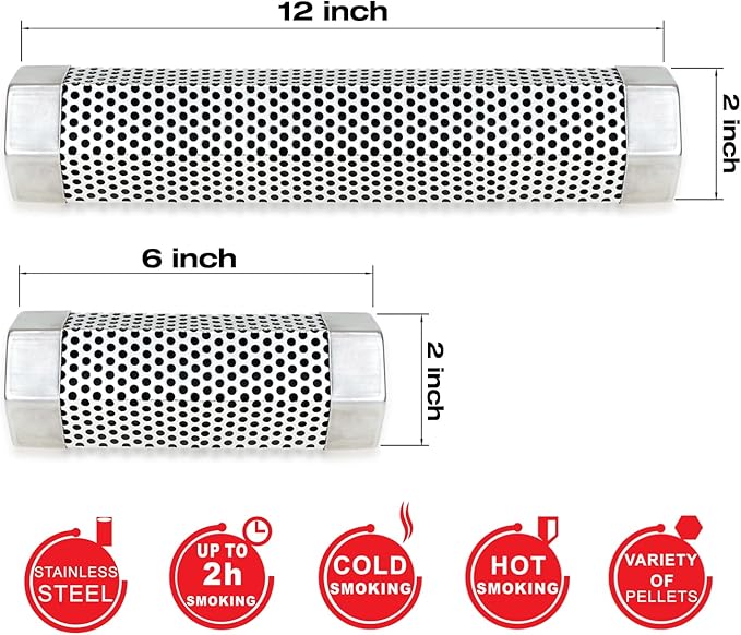Pellet Smoker Tube 6 Inches - Stainless Steel Perforated Wood Pellet Tube Smoker - for All Electric, Gas, Charcoal Grill or Smoker, Hot or Cold Smoking