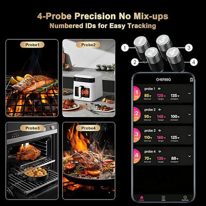 Wireless Meat Thermometer Digital - 800FT Bluetooth Food Thermometer for Cooking, NIST Certified Accuracy, Instant Read Thermometer Standalone Base for Grill BBQ Oven Smoker (Black)
