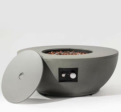 KEIKI 36 Inch Round Propane Fire Pit Table with Tank Cover, Concrete Finish Outdoor Gas Fireplace, Steel Patio Heater for Deck