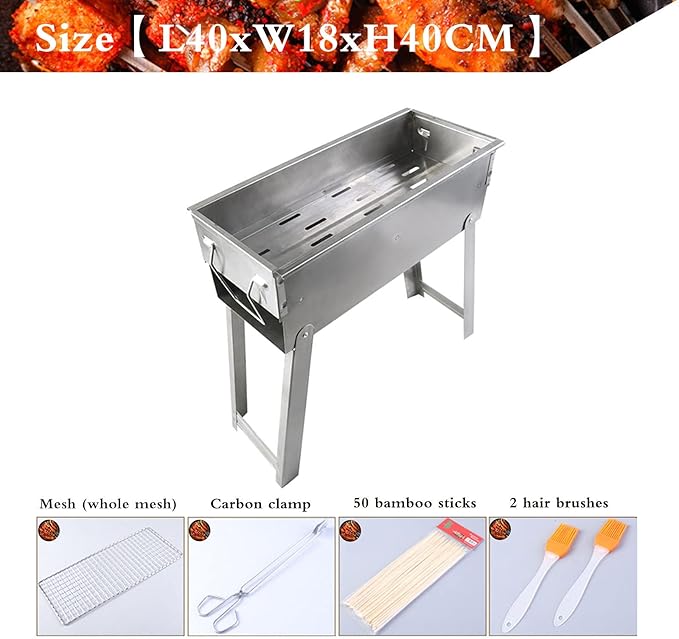 Charcoal Grill Portable BBQ Grill with Legs, Grill Folding Barbecue Grill Charcoal Shish Kebab Grill Stainless Steel Camping Grill for Outdoor Picnic, Patio, Backyard & Camping