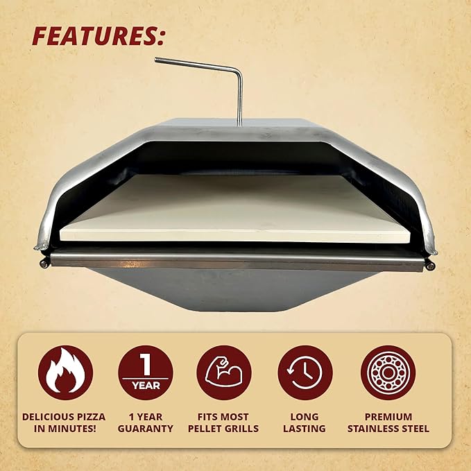 Pellethead Pizza Oven Attachment for Pellet Grills, 800°F+, SS | Fits Traeger, Pit Boss, Camp Chef, and GMG grills, Stainless steel with 13-inch stone, Reaches 800°F or higher